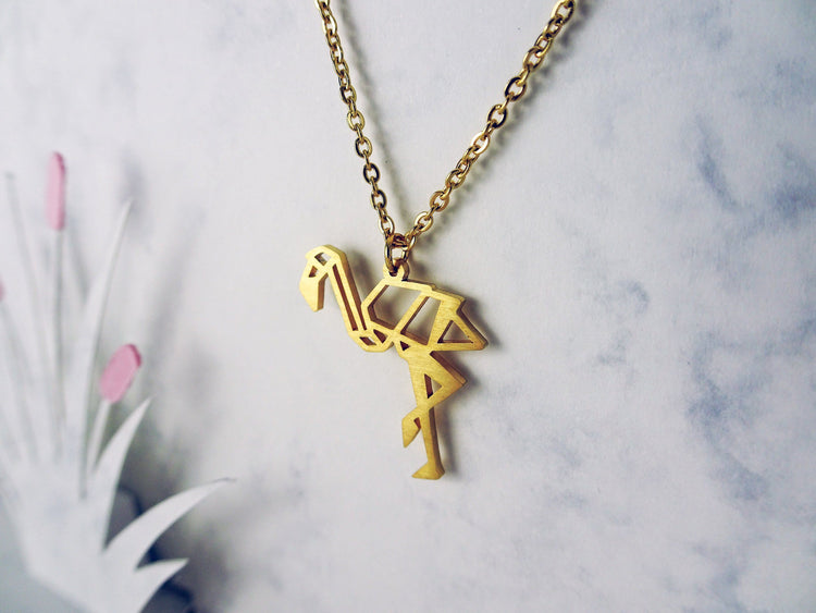 Flamingo Gold Origami Geometric Necklace