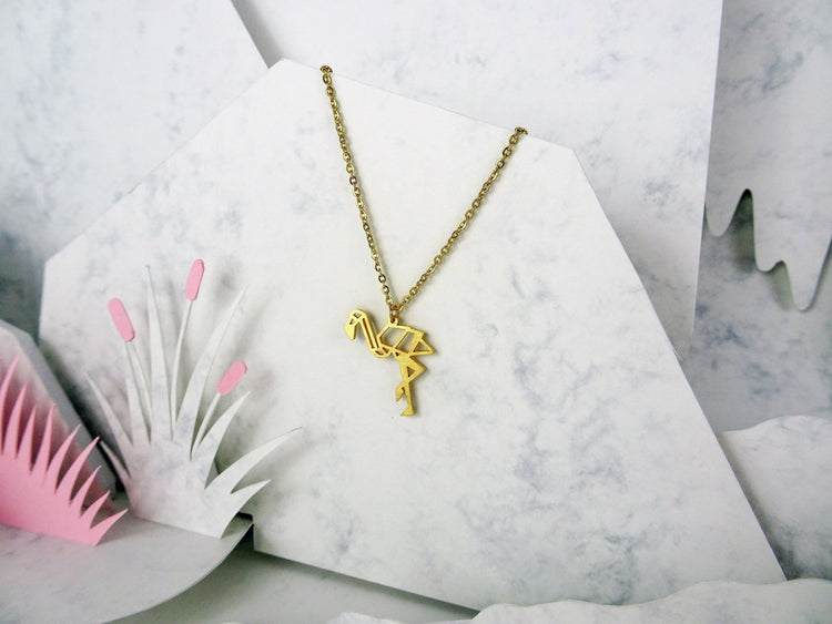 Flamingo Gold Origami Geometric Necklace