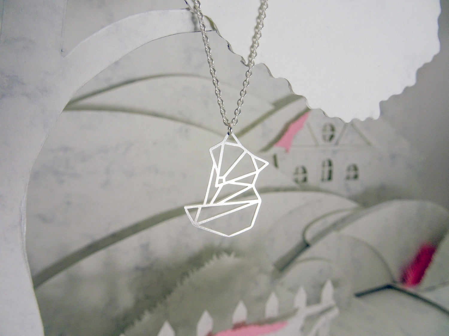 Fox Silver Origami Geometric Necklace