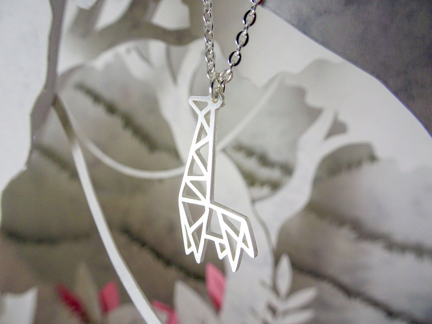 Giraffe Silver Origami Geometric Necklace