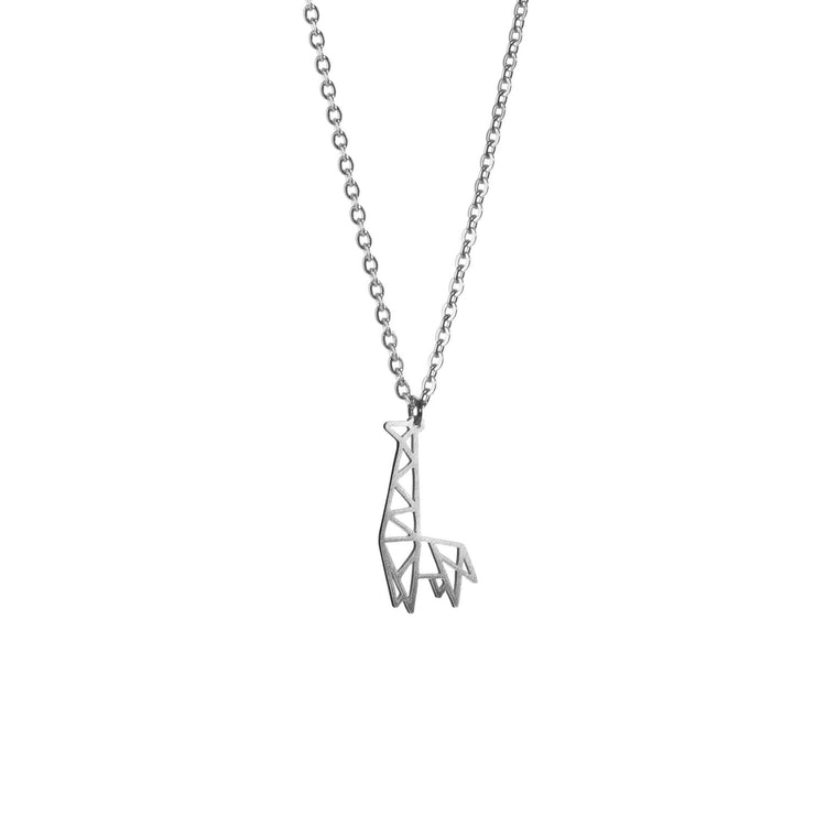 Giraffe Silver Origami Geometric Necklace