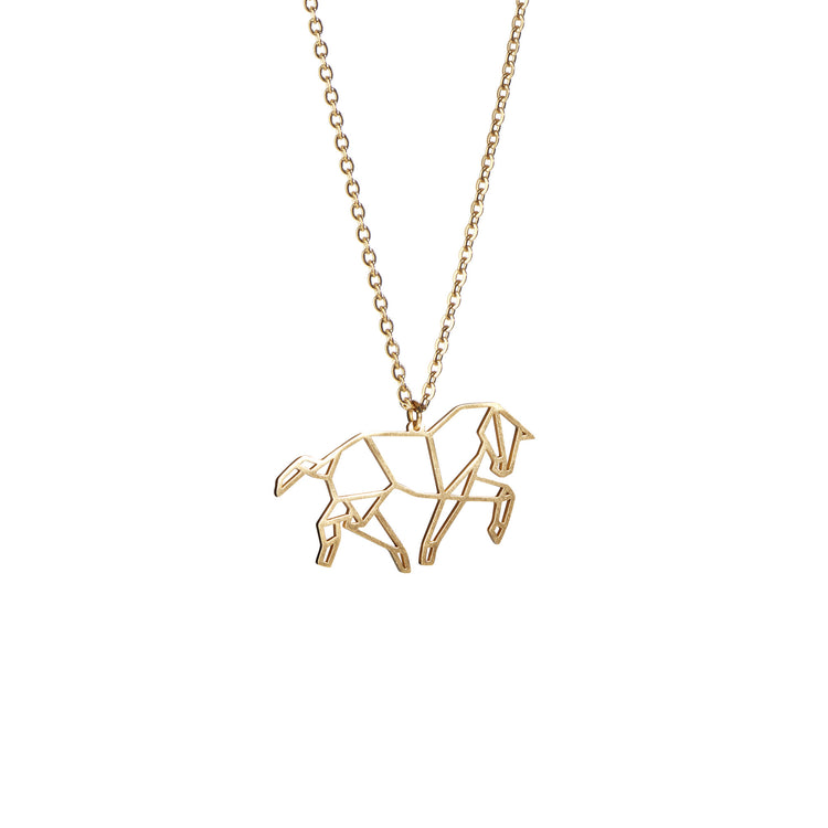 Horse Gold Origami Geometric Necklace