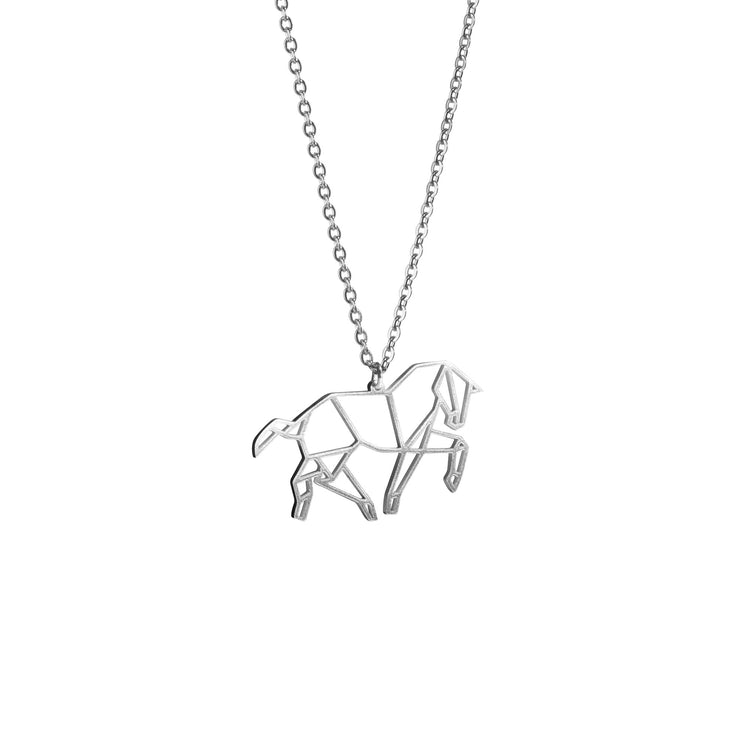 Horse Silver Origami Geometric Necklace