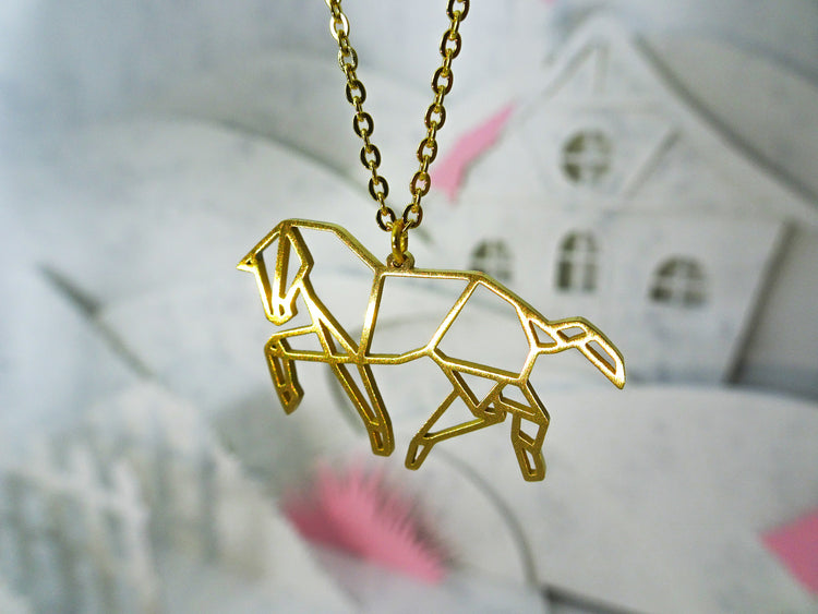 Horse Gold Origami Animal Necklace