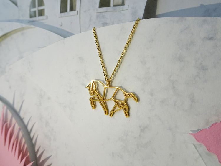 Horse Gold Origami Animal Necklace