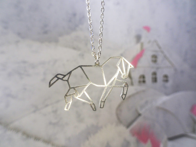 Horse Silver Origami Animal Necklace