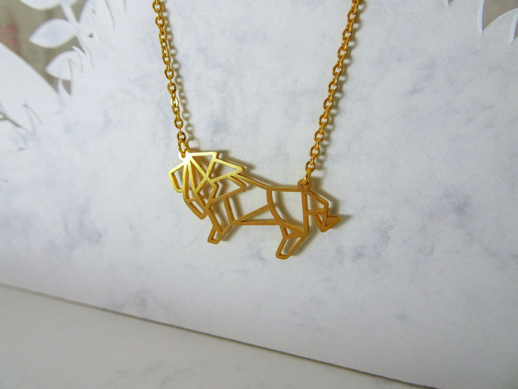 Lion Gold Origami Geometric Necklace