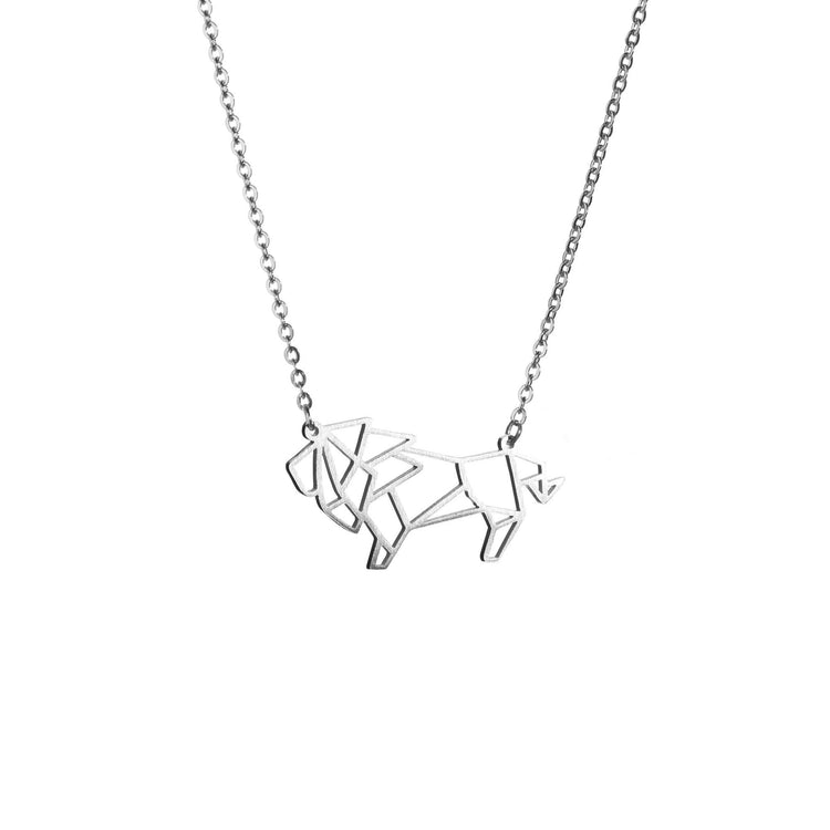 Lion Silver Origami Geometric Necklace