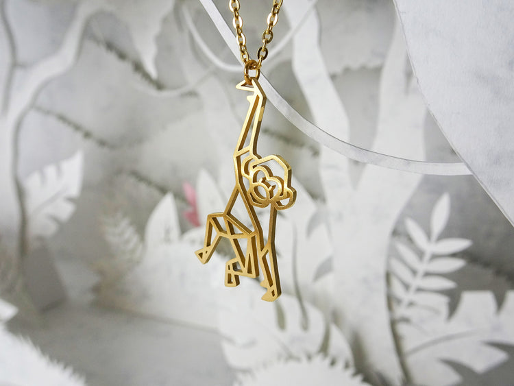 Monkey Gold Origami Animal Necklace