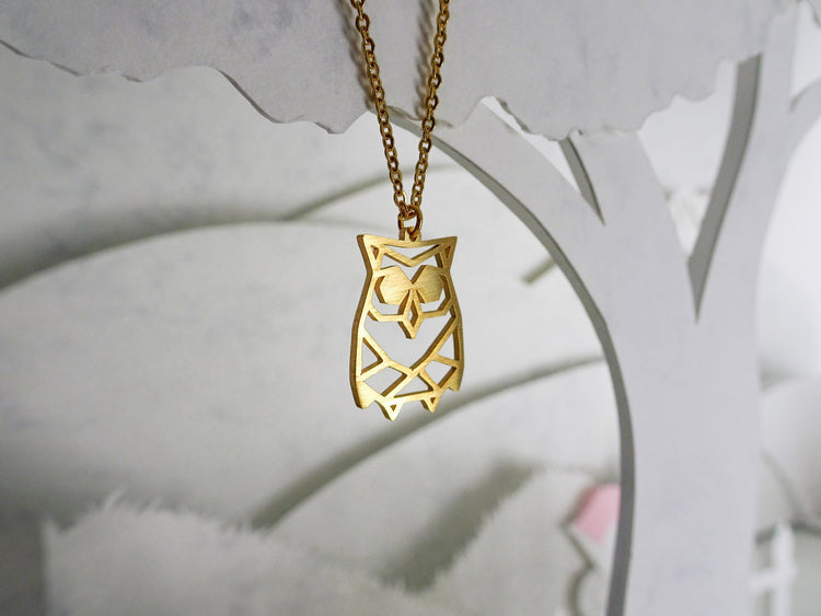 Owl Gold Origami Geometric Necklace