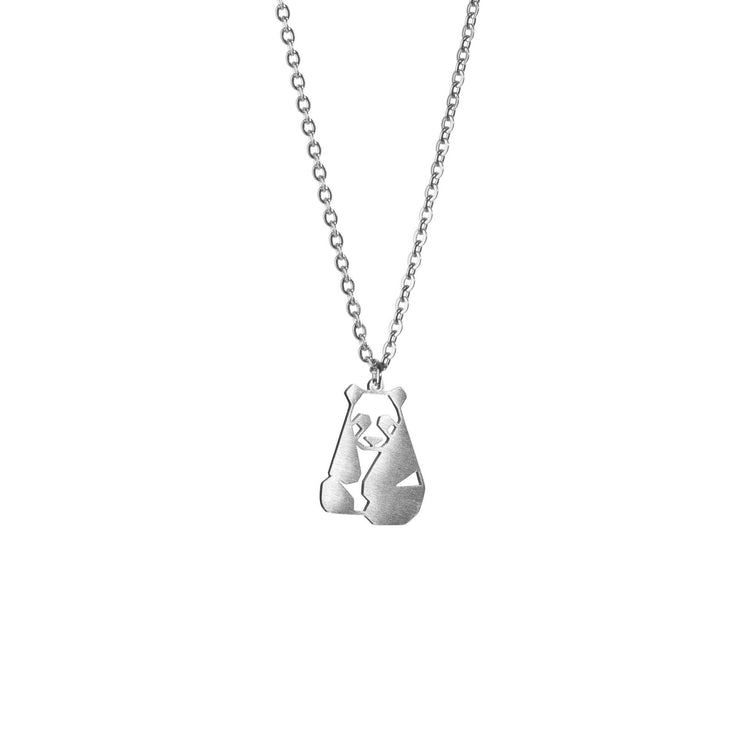 Panda Silver Origami Geometric Necklace