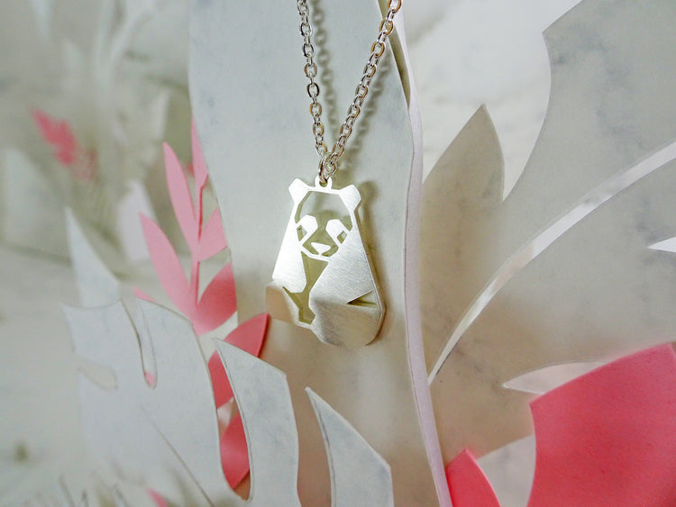 Panda Silver Origami Geometric Necklace