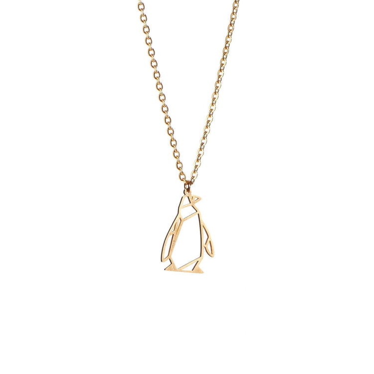 Penguin Gold Origami Geometric Necklace