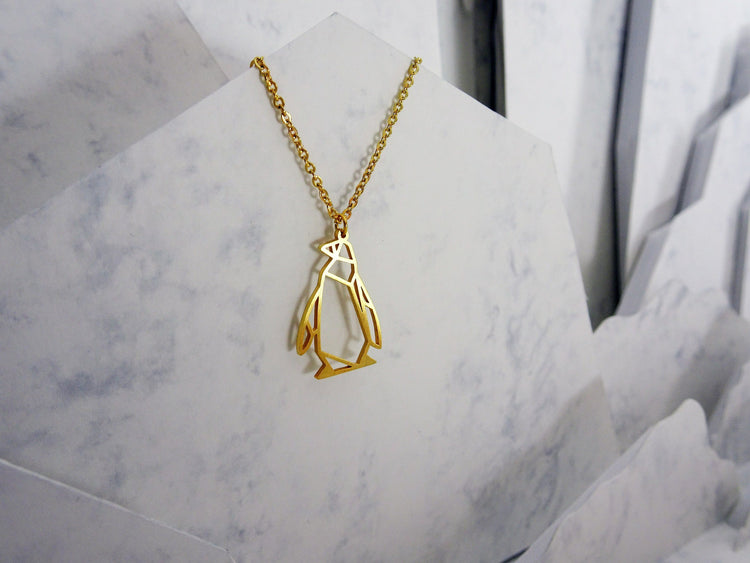 Penguin Gold Origami Geometric Necklace