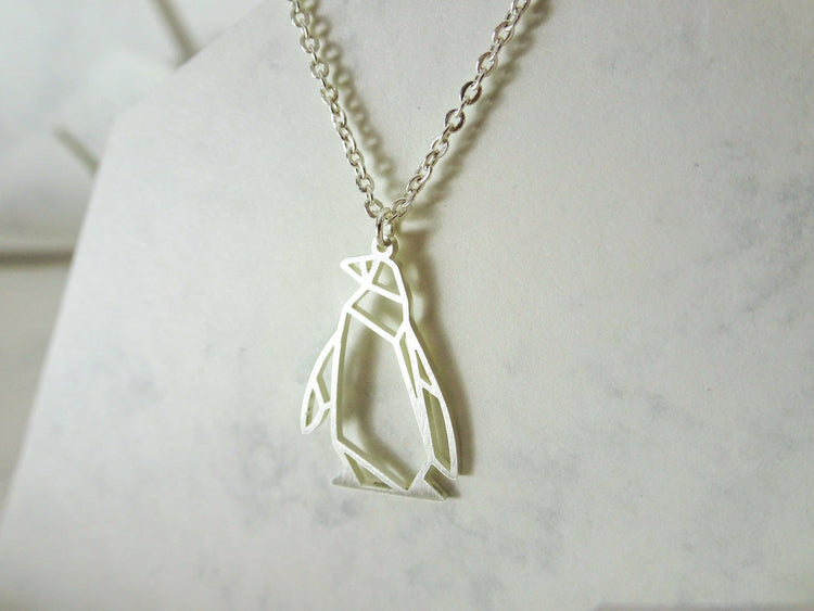 Penguin Silver Origami Geometric Necklace