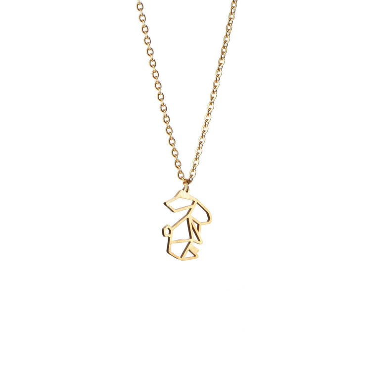 Rabbit Gold Origami Geometric Necklace