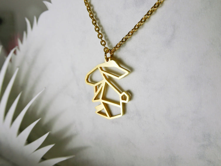 Rabbit Gold Origami Geometric Necklace