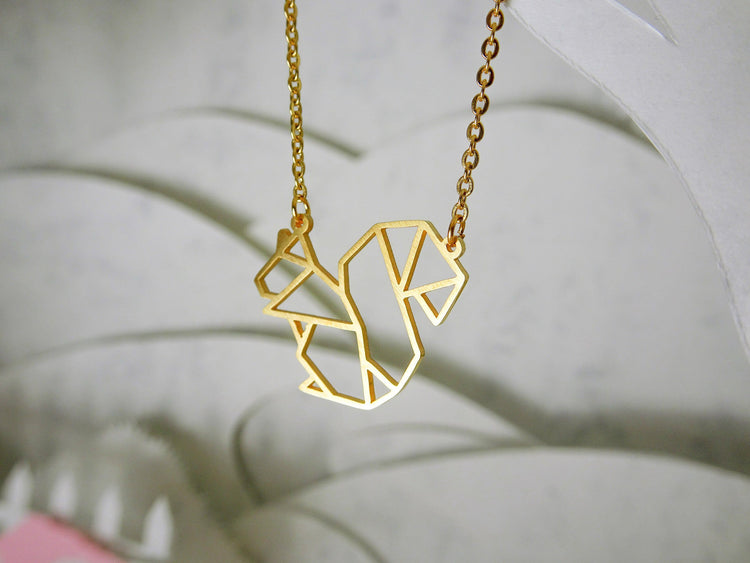 Squirrel Gold Origami Geometric Necklace