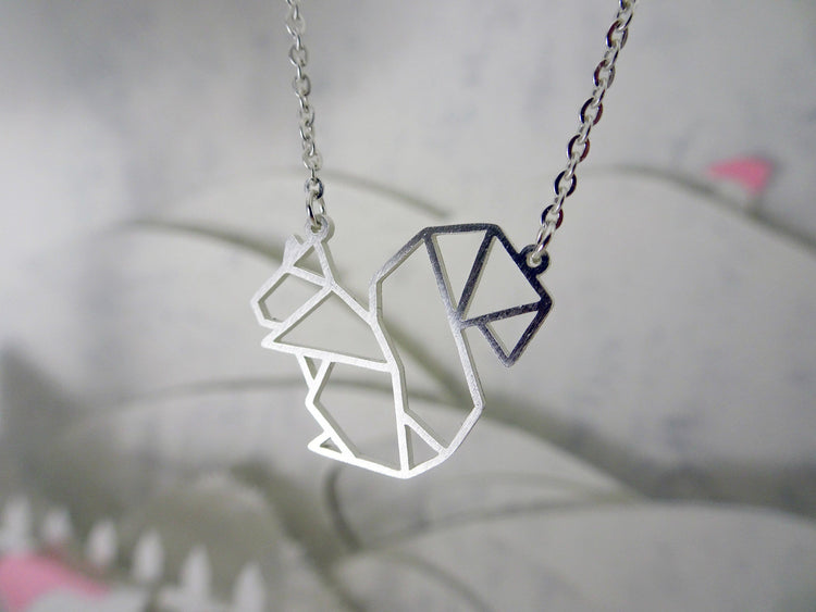 Squirrel Silver Origami Geometric Necklace