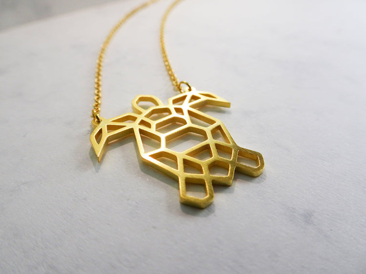 Turtle Gold Origami Geometric Necklace