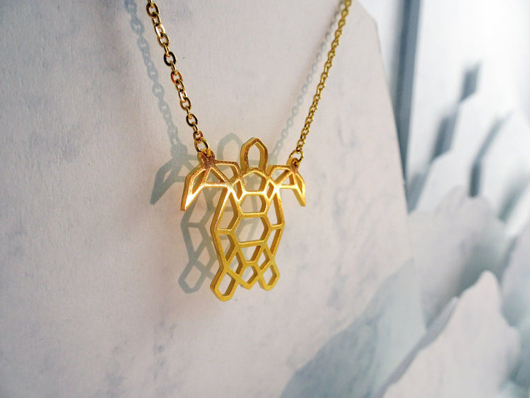 Turtle Gold Origami Geometric Necklace