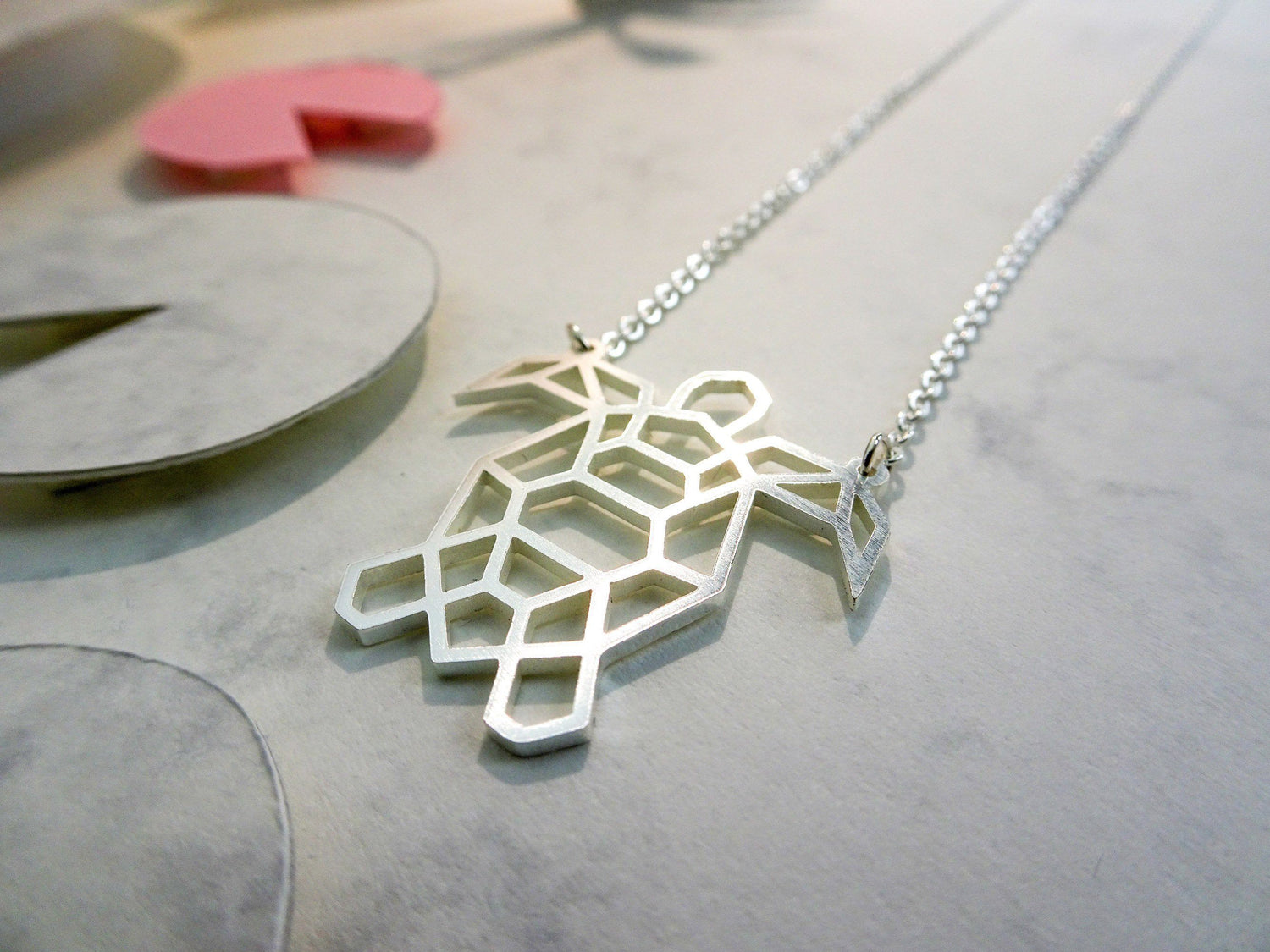 Turtle Silver Origami Geometric Necklace