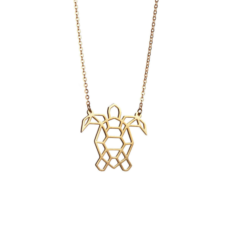 Turtle Gold Origami Geometric Necklace