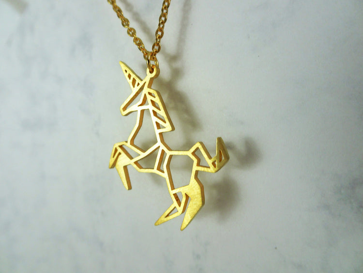 Unicorn Gold Origami Geometric Necklace