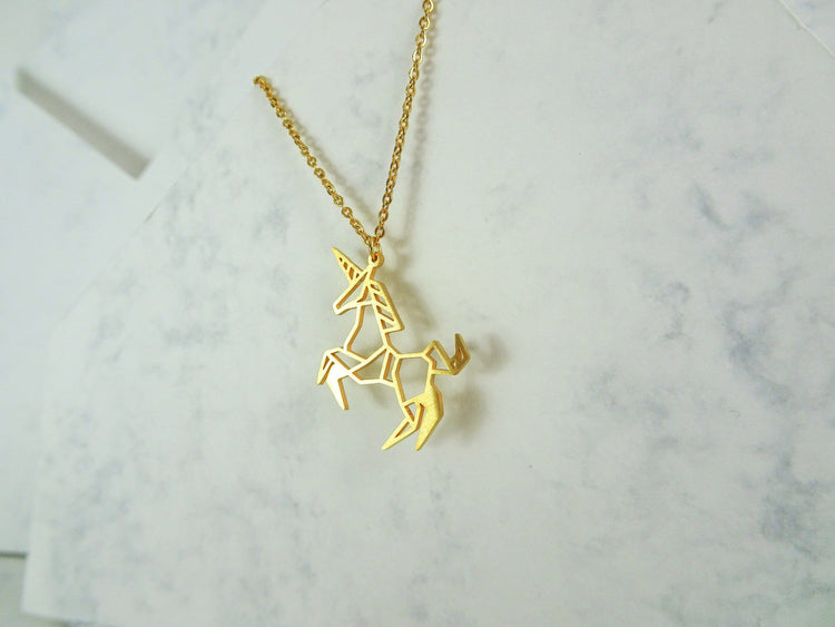 Unicorn Gold Origami Geometric Necklace