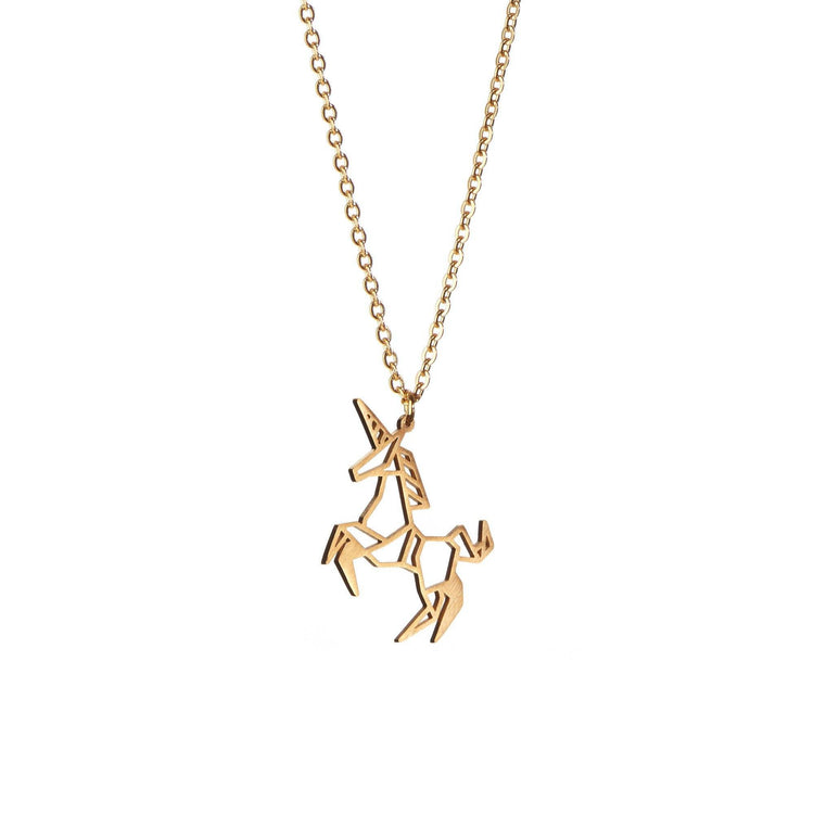 Unicorn Gold Origami Geometric Necklace