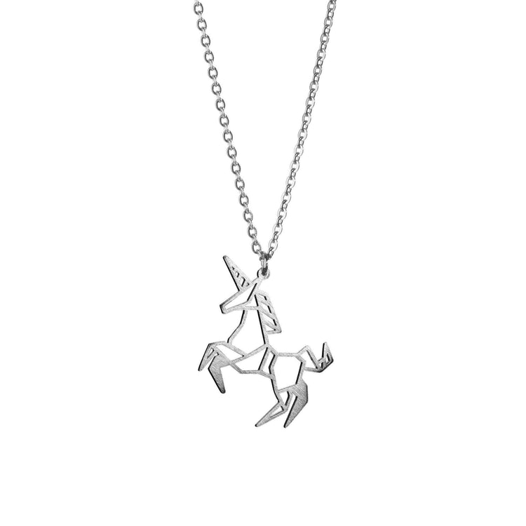 Unicorn Silver Origami Geometric Necklace