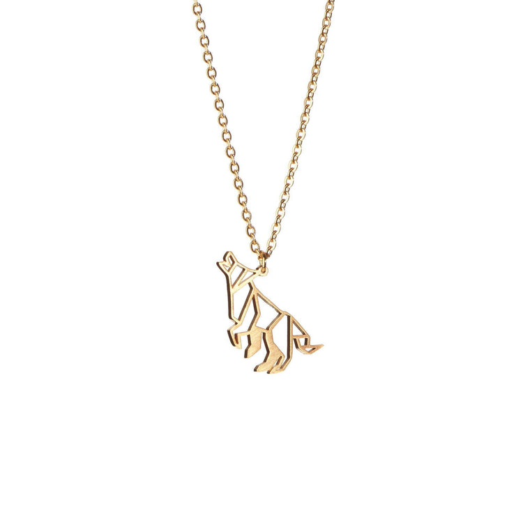 Wolf Gold Origami Geometric Necklace