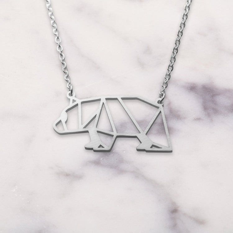 Bear Silver Origami Geometric Necklace