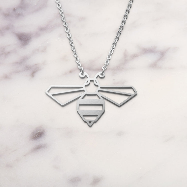 Bee Silver Origami Geometric Necklace