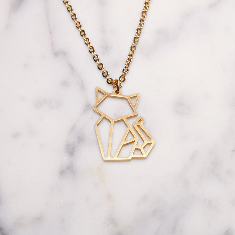Chat collier origami en or