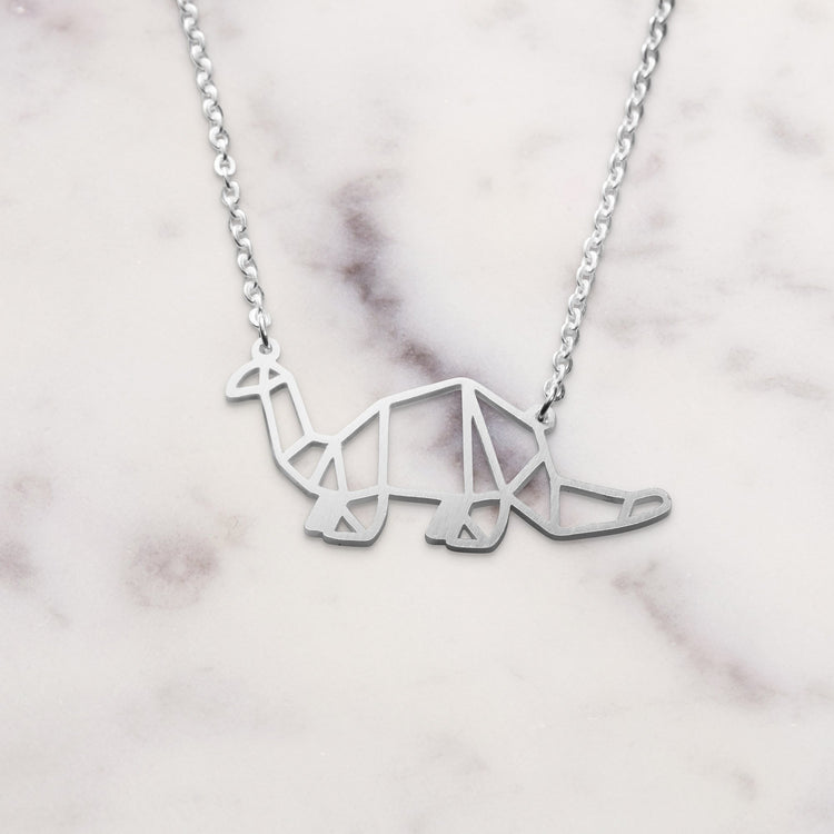 Dinosaur Silver Origami Geometric Necklace