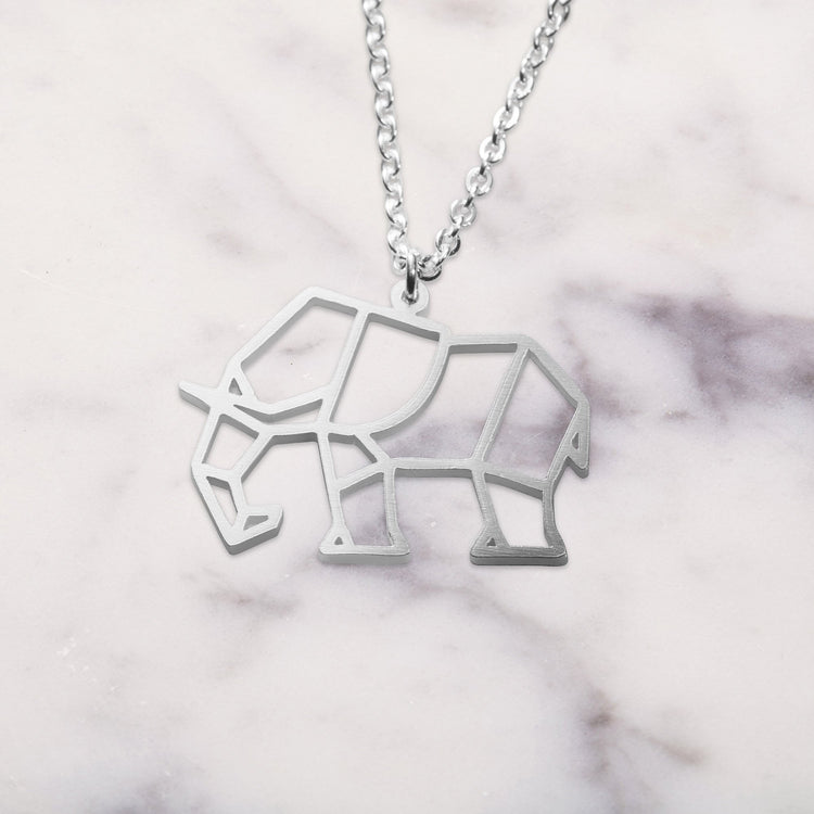 Elephant Silver Origami Geometric Necklace