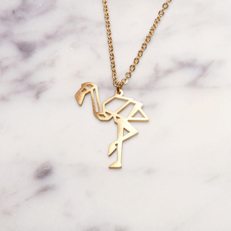 Flamingo Gold Origami Geometric Necklace