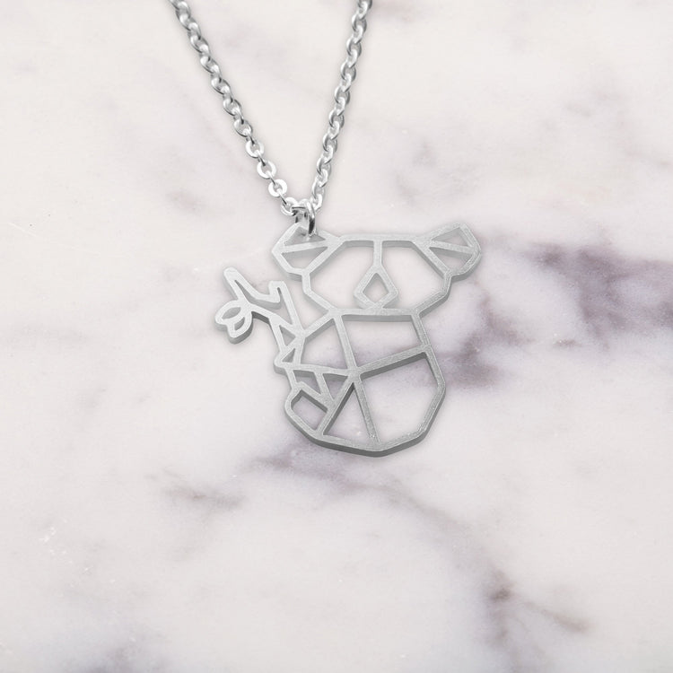 Koala Silver Origami Geometric Necklace