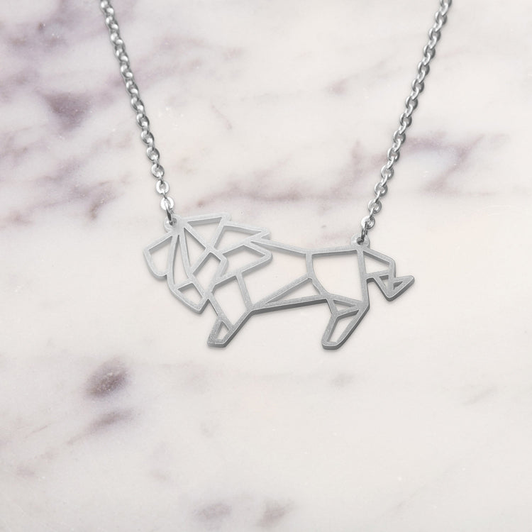 Lion Silver Origami Geometric Necklace