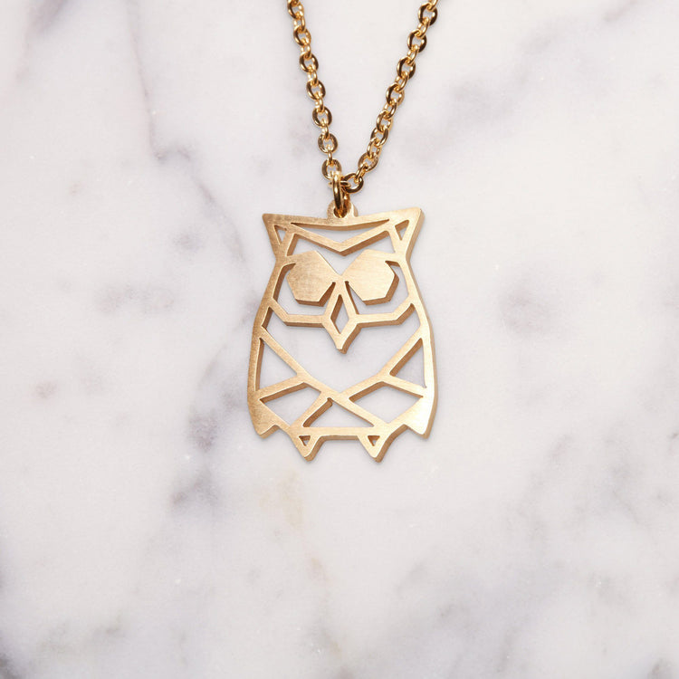 Owl Gold Origami Geometric Necklace