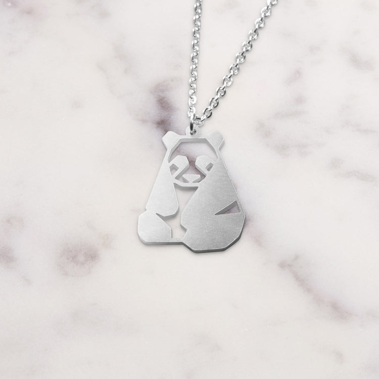 Panda Silver Origami Geometric Necklace