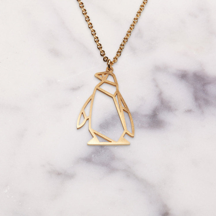 Penguin Gold Origami Geometric Necklace