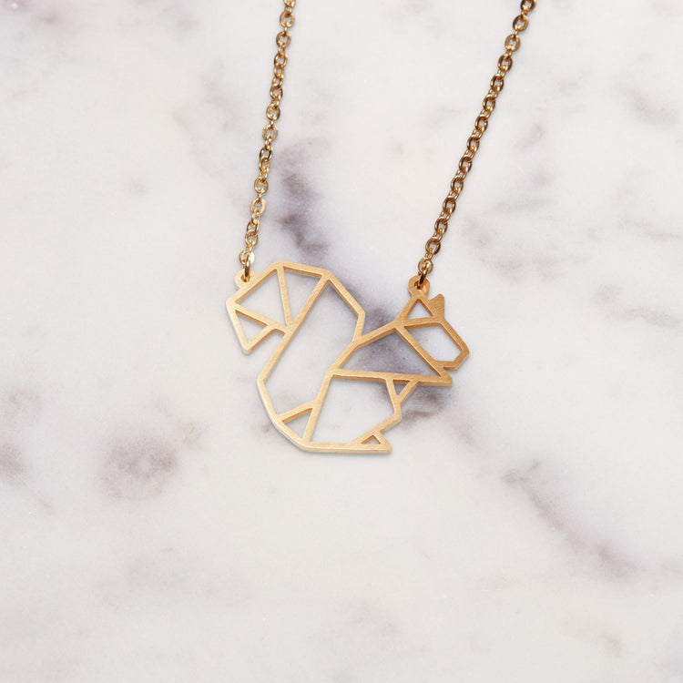 Squirrel Gold Origami Geometric Necklace