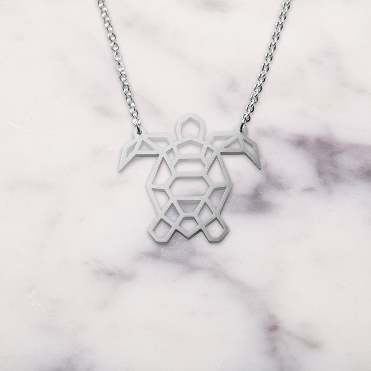 Turtle Silver Origami Geometric Necklace