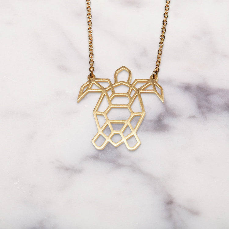 Turtle Gold Origami Geometric Necklace