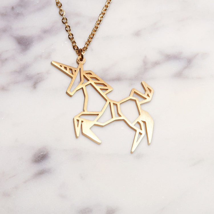 Unicorn Gold Origami Geometric Necklace